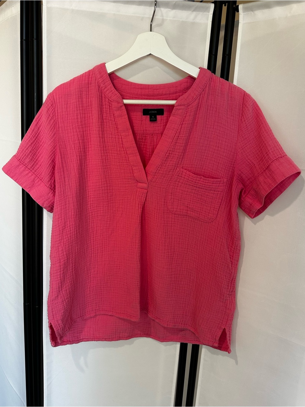 J. Crew Hot Pink Short-Sleeve V-Neck Gauze Top